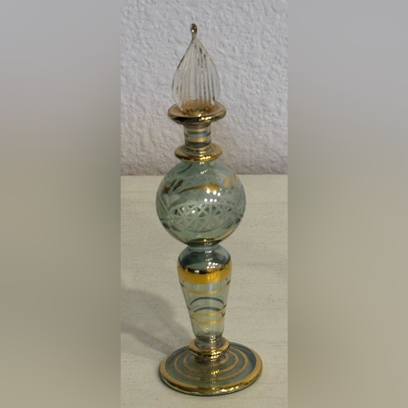 Other - Vintage Hand-blown Egyptian Glass Perfume Bottle with 14k gold trim